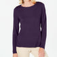 Karen Scott Women's Petite Button-Shoulder Sweater Purple Size Medium