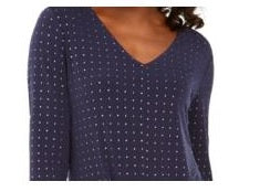 JM Colletion Women'sEmbellished Twist-Front Top Navy Size Small