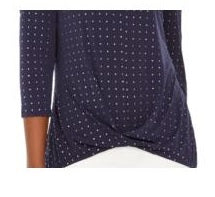 JM Colletion Women'sEmbellished Twist-Front Top Navy Size Small