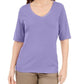 Karen Scott Women's Button-Detail V-Neck Top Purple Size Small