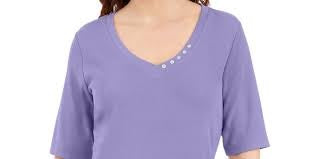Karen Scott Women's Button-Detail V-Neck Top Purple Size Small