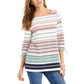 Charter Club Women's Striped Tie-Sleeve Top White/Strip Size X-Small