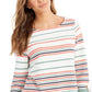 Charter Club Women's Striped Tie-Sleeve Top White/Strip Size X-Small