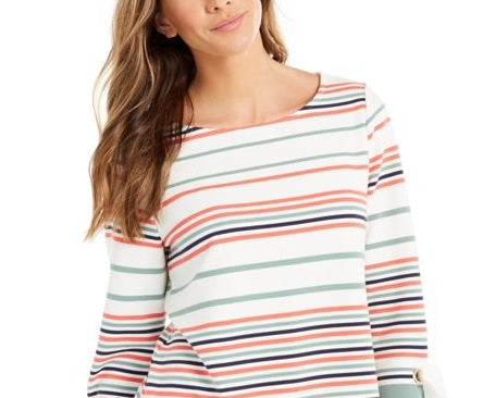 Charter Club Women's Striped Tie-Sleeve Top White/Strip Size X-Small