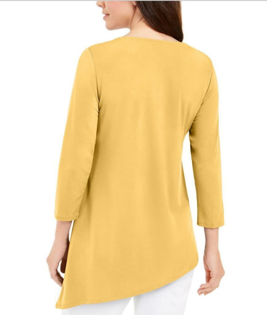 JM Collection Women's Asymmetrical Ring Tunic Yellow Size X-Small