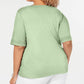 Karen Scott Women's Cotton Open-Trim V-Neck T-Shirt Green Size Medium