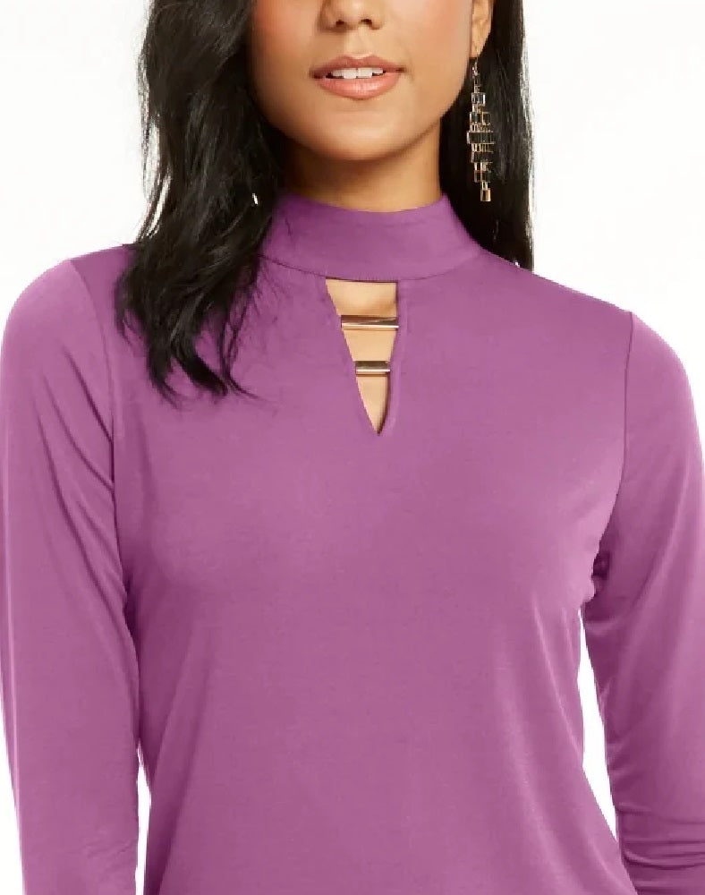 Thalia Sodi Women's Hardware-Trim Mock-Neck Top -Purple Size X-Large