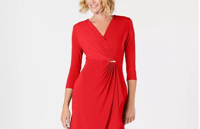 Charter Club Women's Petite Faux-Wrap Dress Wine Size Petite Small
