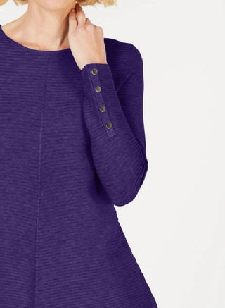 Alfani Women's Petite Ribbed Snap-Detail Sweater Purple Size Medium