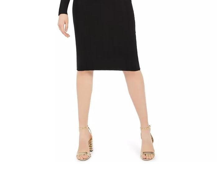 Planet Gold Women's Black Long Sleeve Scoop Neck Below The Knee Body Con Dress Black Size Small