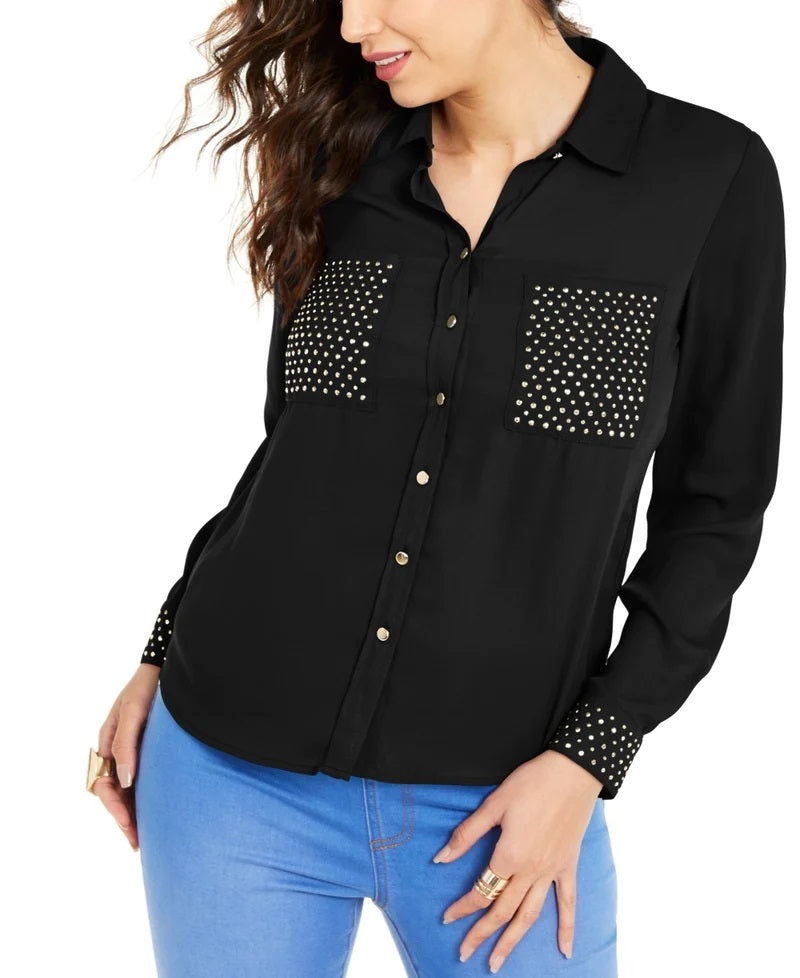 Thalia Sodi Women's Studded Shirt Black Size Large