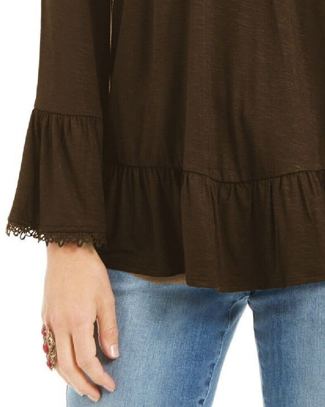 Style & Co Women's Off-The-Shoulder Bell-Sleeve Top Brown Size X-Small
