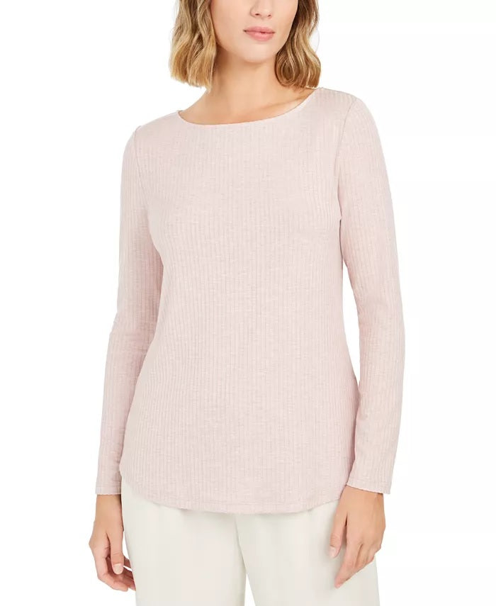 Charter Club Women's Petite Ribbed BOAT-Neck Top Pink Size PL