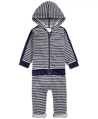 First Impressions Baby Boys 2-Pc. Striped Velour Hoodie & Pants Set Blue Size 18MOS