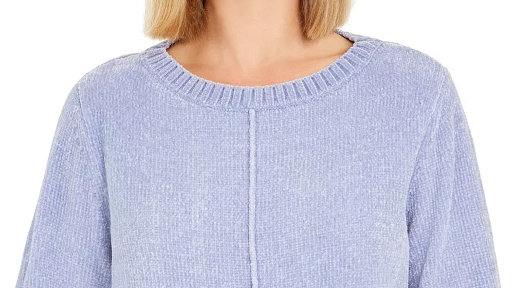 Style & Co Women's Textured Heather Long Sleeve Crew Neck Blouse Sweater Blue Size Large