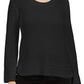 Style & Co Women's Textured Knitted Printed Long Sleeve Scoop Neck T Shirt Sweater Black Size Petite Small