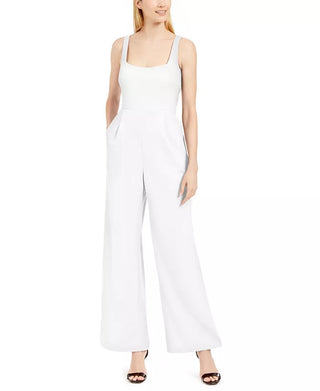 Calvin Klein Women's Cowl-Neck Sequined Jumpsuit White Size 12