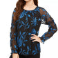 Alfani Women's Velvet Burnout Sheer-Sleeve Top  Green Size Small