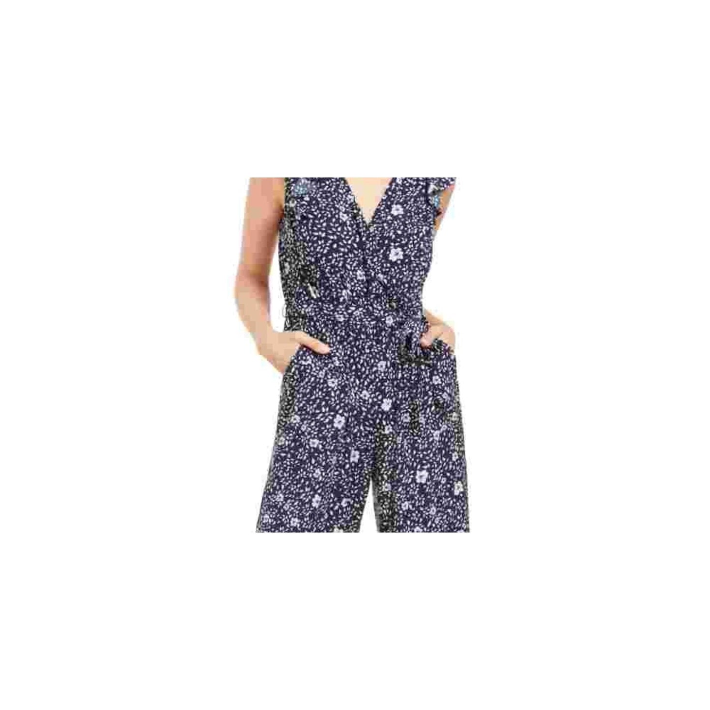Charter Club Women's Printed Belted Jumpsuit  Blue Size 18