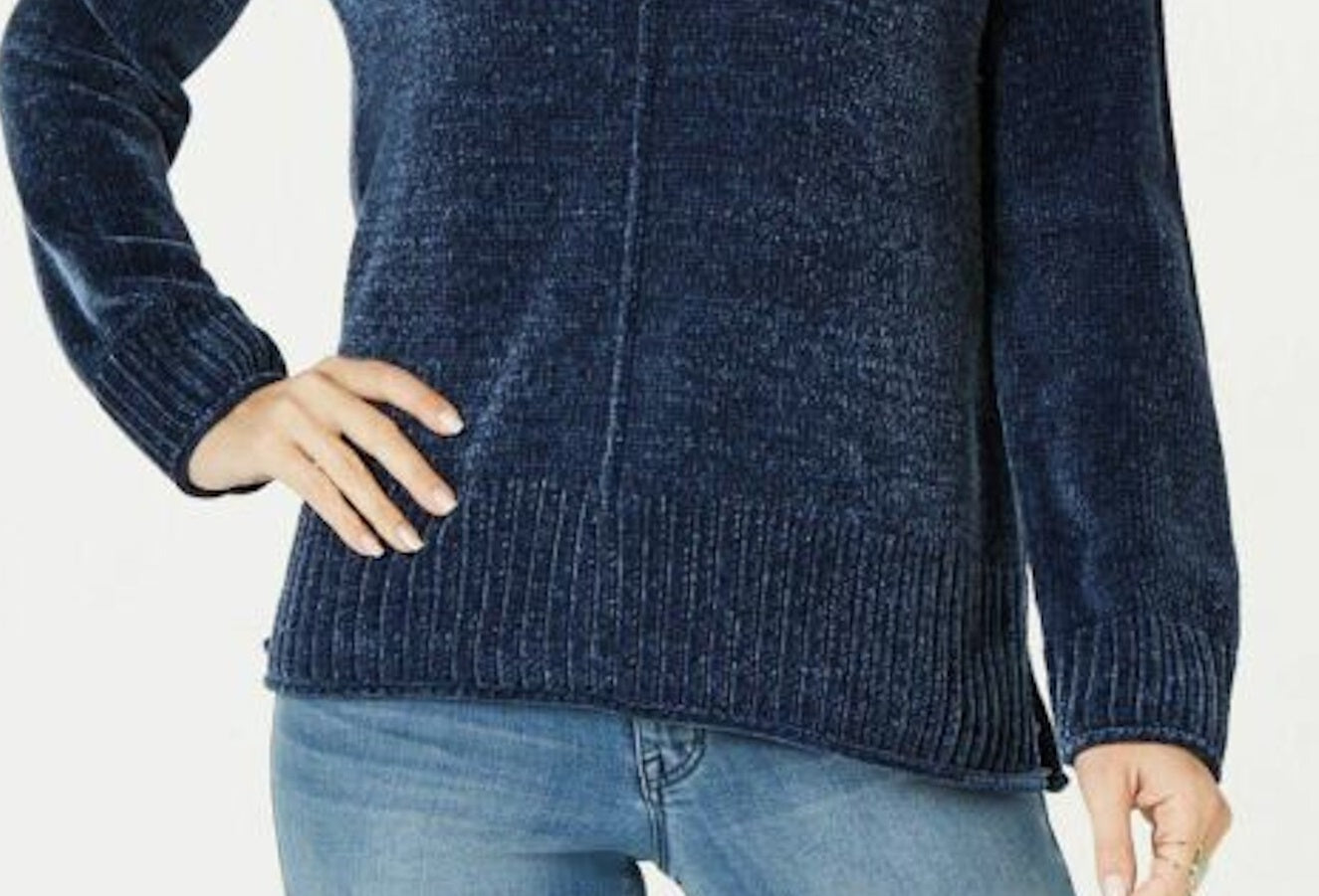 Style & Co Women's Textured Heather Long Sleeve Crew Neck Blouse Sweater Blue Size XS