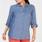 Charter Club Women's Linen Shirt Blue Size X-Large