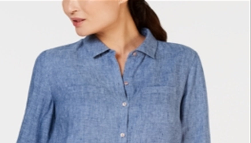 Charter Club Women's Linen Shirt Blue Size X-Large