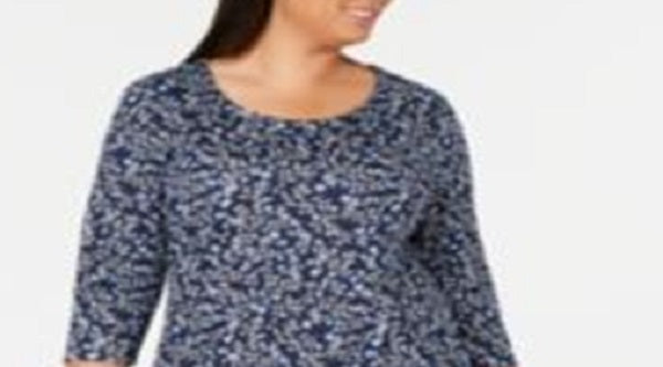 Karen Scott Women's Floral Print Swing Dress Blue Size Petite Small