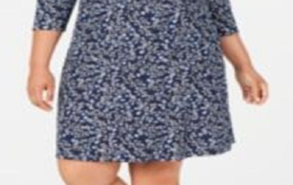 Karen Scott Women's Floral Print Swing Dress Blue Size Petite Small