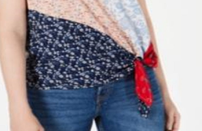 Style & Co Women's Patch Side Tie Top Blue Size Petite Large