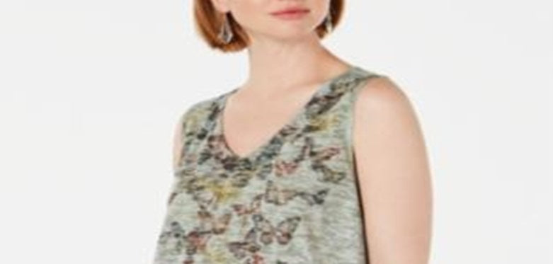 Style & Co Women's Embellished V Neck Top Pink Size X-Small