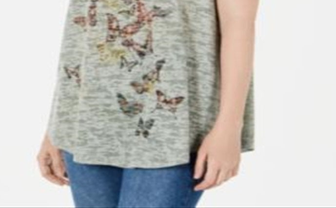 Style & Co Women's Embellished V Neck Top Pink Size X-Small