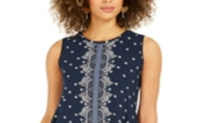 Style & Co Women's Sleeveless Printed Sheath Dress Blue Size Petite Small