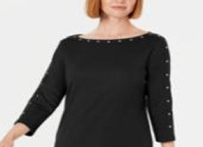Karen Scott Women's Boat Neck Studded Dress Black Size Petite Small