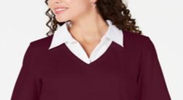 Karen Scott Women's Layered Look Cotton Top Red Size Petite XL