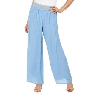 JM Collection Women's Metallic Detail Wide Leg Gauze Pants Blue Size 2XL