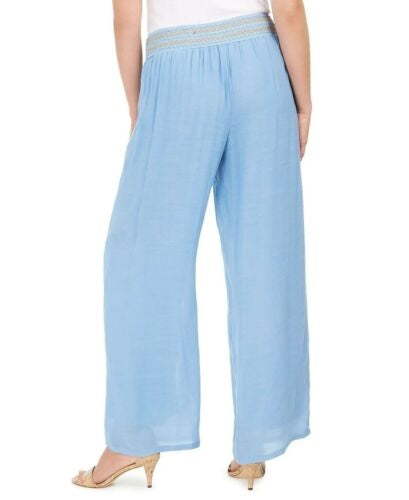 JM Collection Women's Metallic Detail Wide Leg Gauze Pants Blue Size 2XL