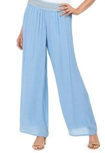 JM Collection Women's Metallic Detail Wide Leg Gauze Pants Blue Size 2XL