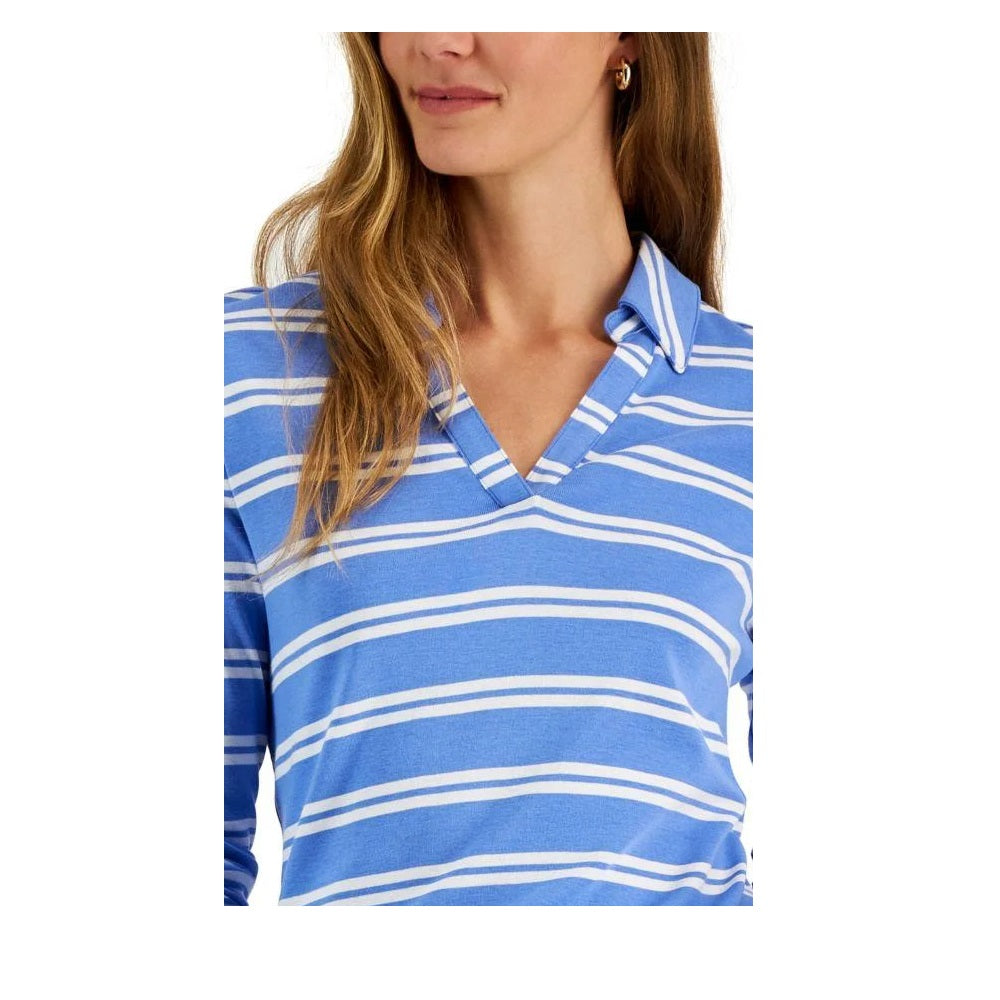 Charter Club Women's Striped Polo Top  Blue Size Small