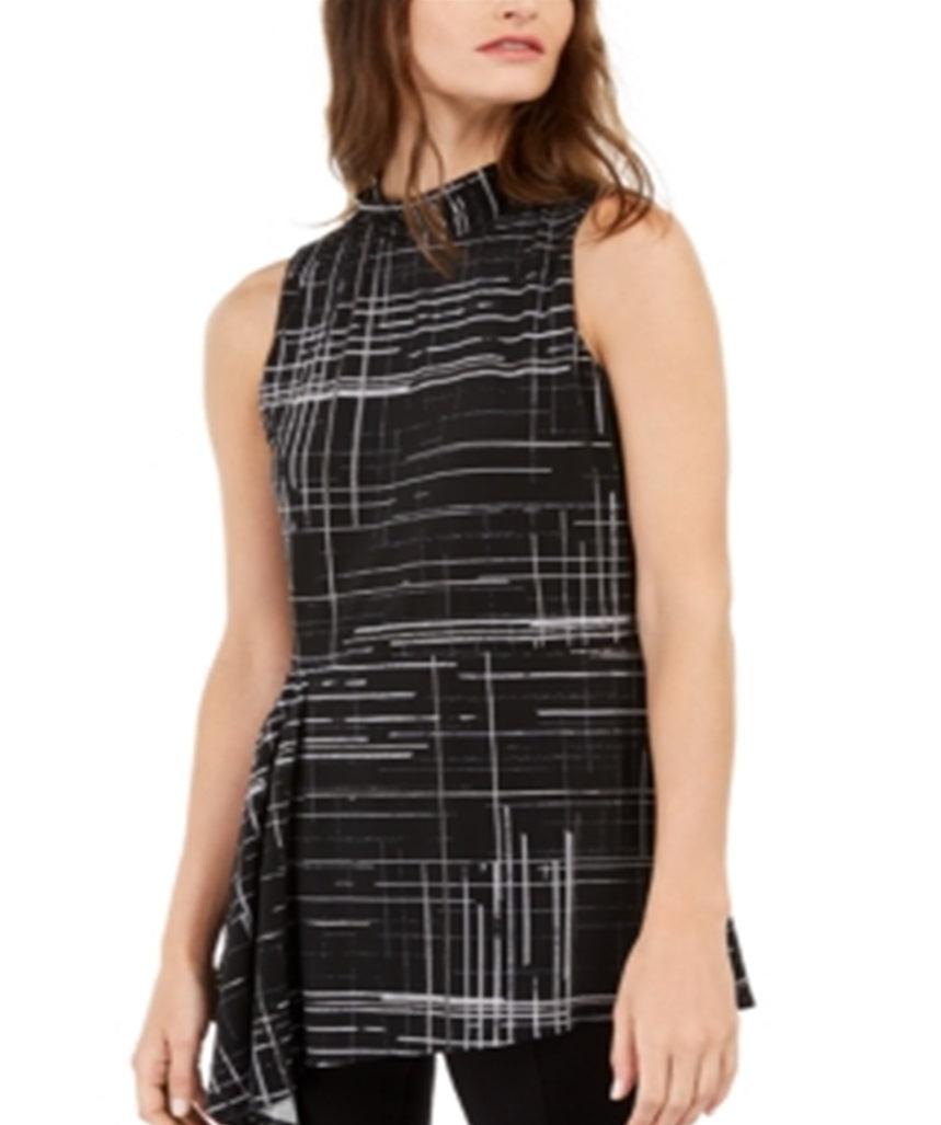 Alfani Women's Printed Asymmetrical Top Black Size Small