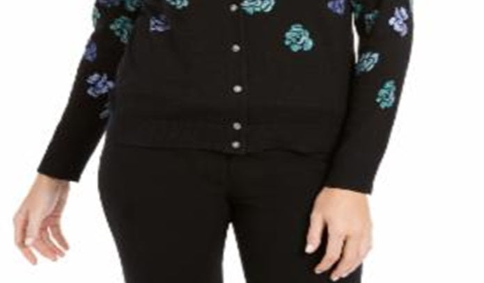 Karen Scott Women's Serenity Floral Print Cardigan Blue Size Medium