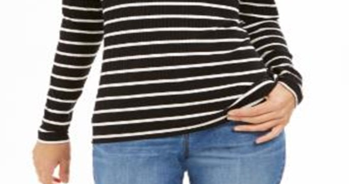 Charter Club Women's Striped Turtleneck Top Black Size X-Small