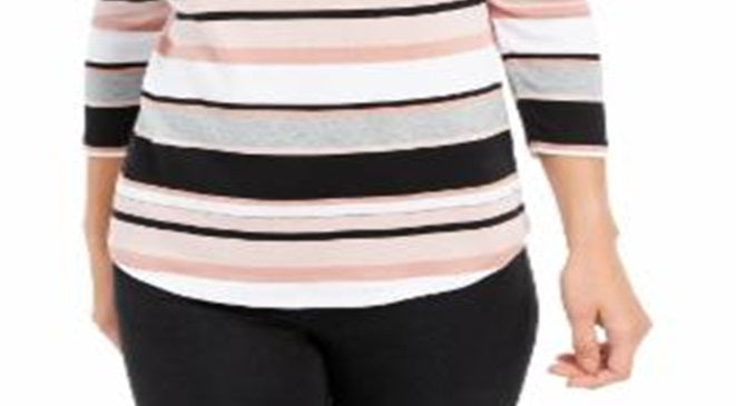 Charter Club Women's Ribbed Striped Top Pink Size XX-Large