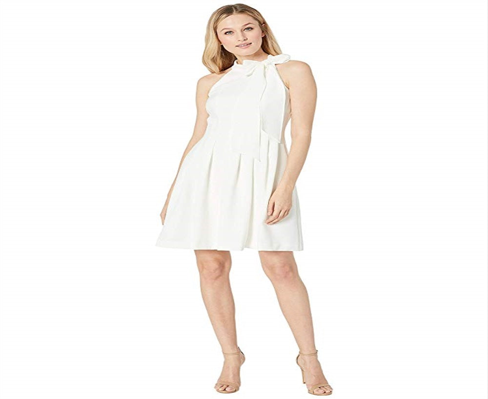 Vince Camuto Women's Bow Neck Fit & Flare Dress White Size 8
