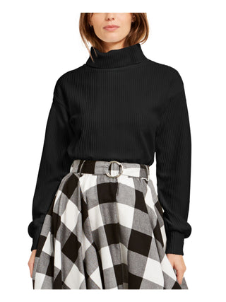 Bar III Women's Corduroy Long Sleeve Turtle Neck Blouse Top Black Size X-Large