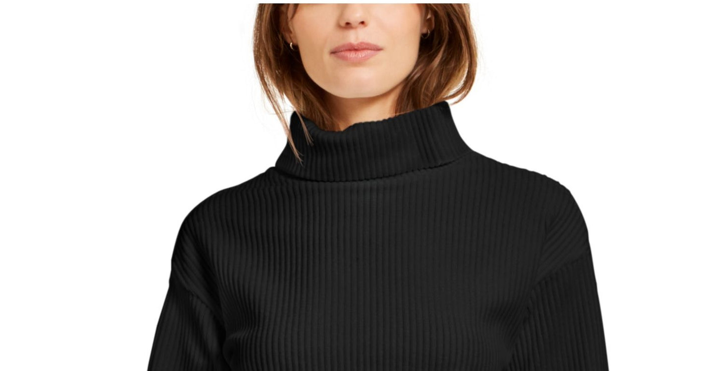 Bar III Women's Corduroy Long Sleeve Turtle Neck Blouse Top Black Size X-Large
