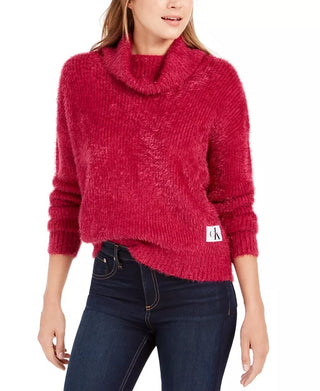 Calvin Klein Women's Fuzzy Cowlneck Sweater Red Size Medium