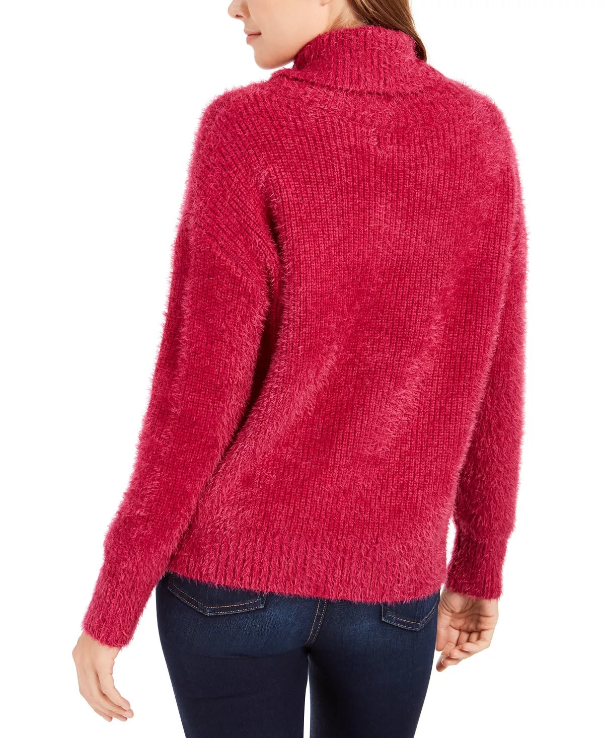 Calvin Klein Women's Fuzzy Cowlneck Sweater Red Size Medium
