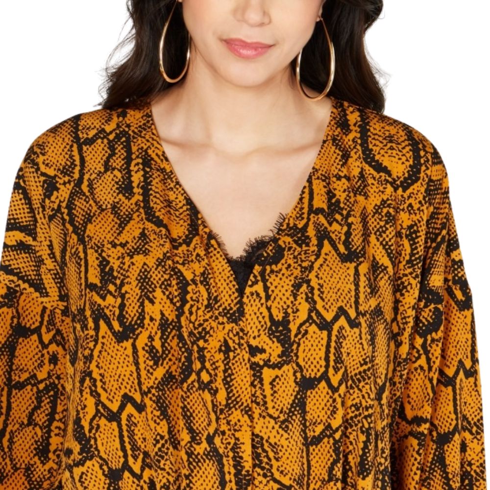 Thalia Sodi Women's Tie-Hem Snake-Print Top  Gold Size Large