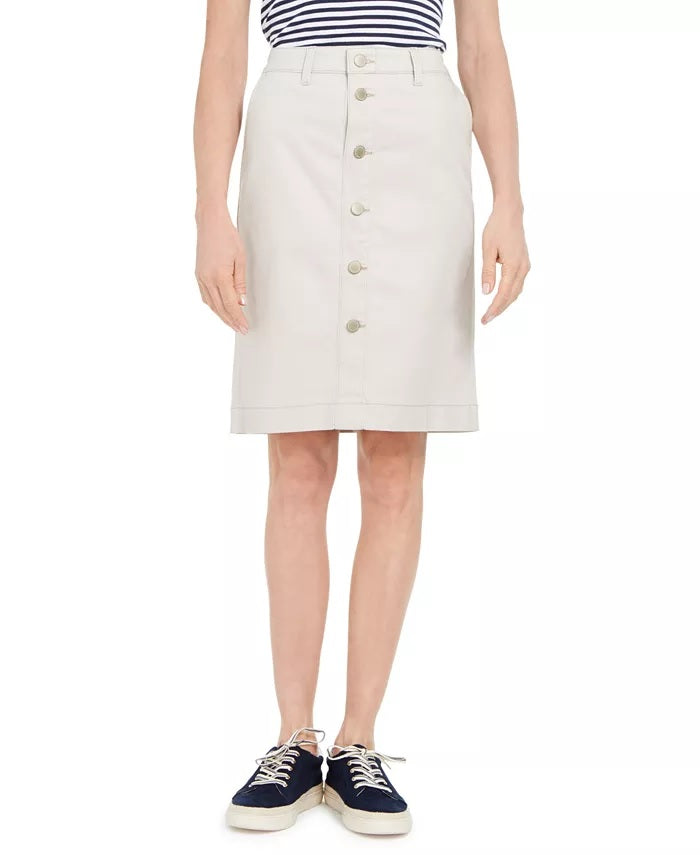 Charter Club Women's Denim Button-Front Skirt  Beige Size 16