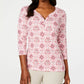 Karen Scott Women's Petite Printed 3/4-Sleeve Henley Top Pink Size PL